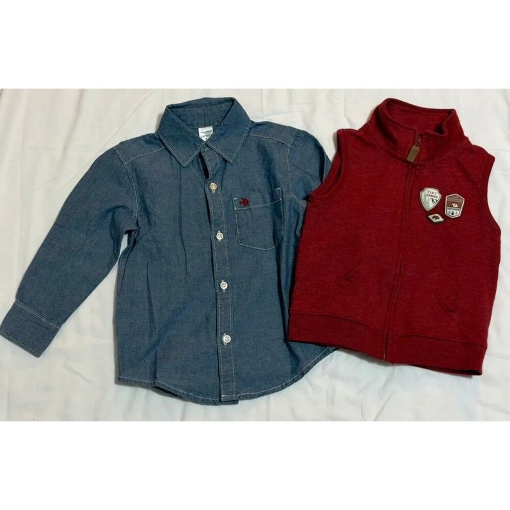 Carters Toddler Boys Denim Shirt and Fleece Vest Set Size 2T / 24M